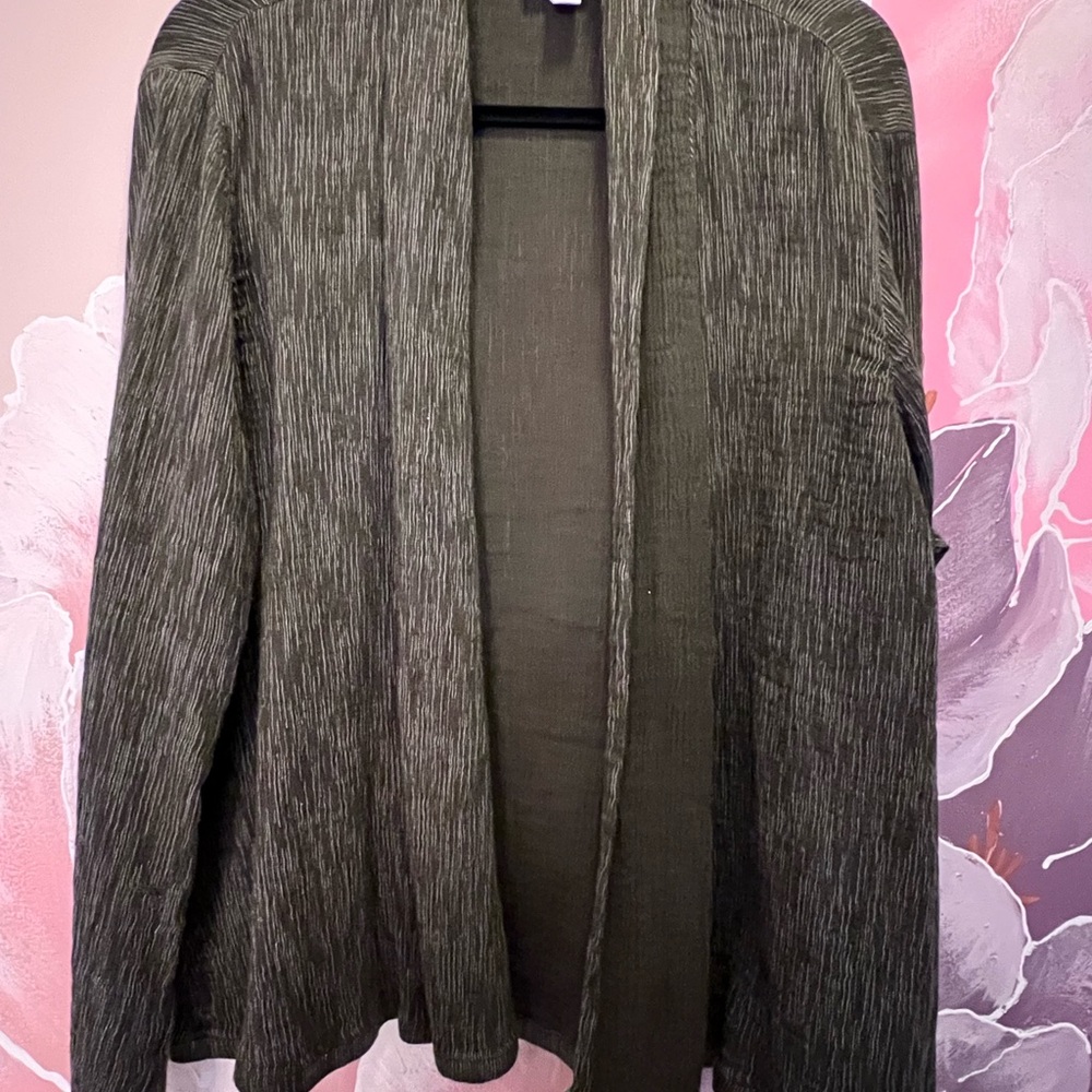 Women's Grey-Green Open-Front Cardigan